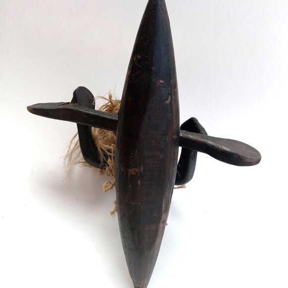 VTG Hand Carved Primitive Tribal Figurines Wood Folk Art Paddling Man in Kayak - Picture 7 of 8